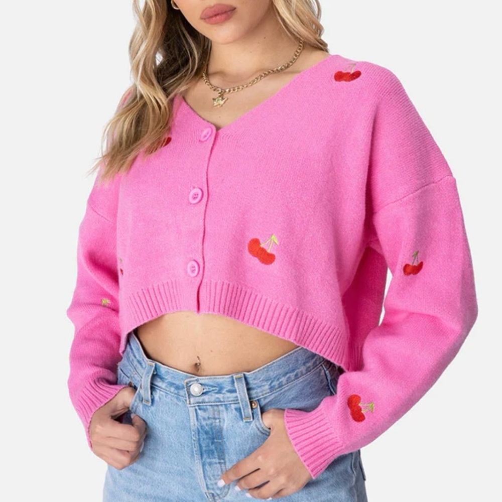NWT Adika Cherry Print Crop Sweater